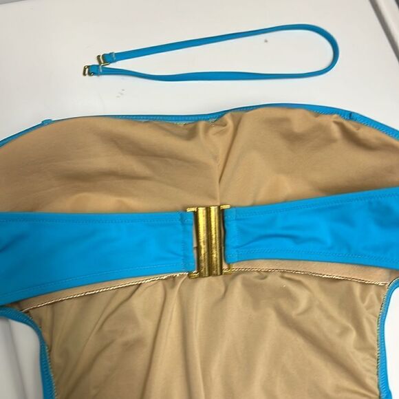 J. Crew Blue One Piece Halter Swim Suit with Cutout Back-& Metal Closure-Size 12 - Picture 14 of 16